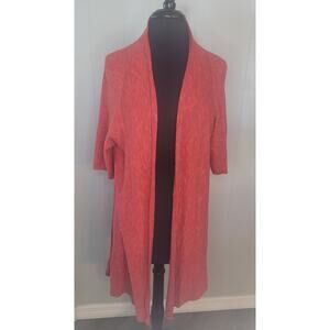 Eileen Fisher Red Linen Blend Open Cardigan Slub Knit L